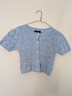 3/$20 Cider Light Blue Short Sleeve Cable Knit Cardigan
